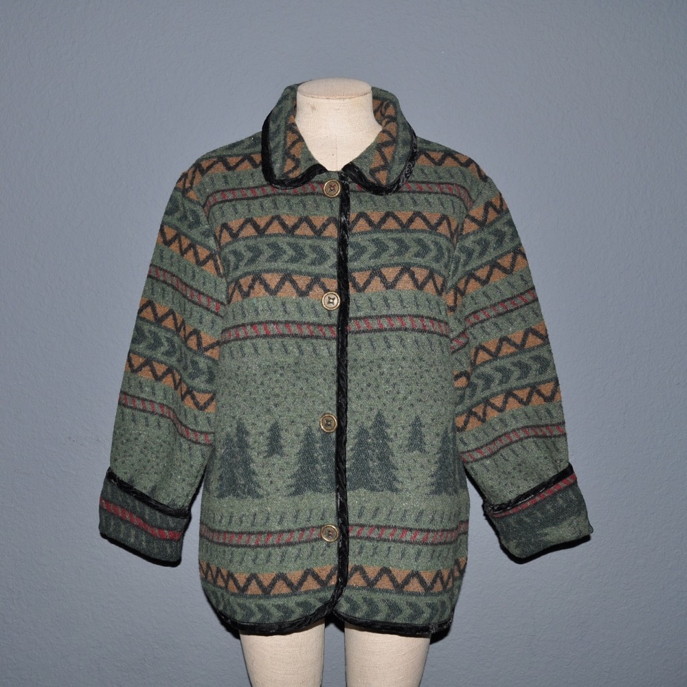 Vintage COLDWATER CREEK Tree Print Blanket Jacket - Picture 7 of 7